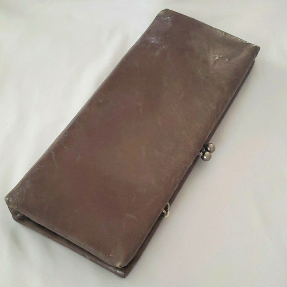 Like NEWGray Distressed Leather HOBO Intl' Clutch with Chain... Kiss Lock!! - Picture 10 of 10